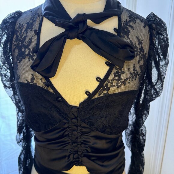 For Love & Lemons FARRAH BUTTON-UP BLOUSE Black Lace sz: xs - Picture 3 of 11